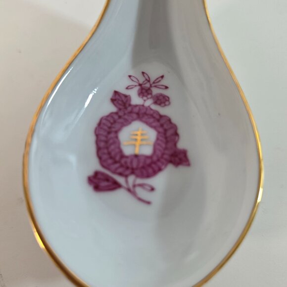 Vintage Chinese Ceramic Spoons White w/ Pink Florals and Gold Trim - Set of 8 - Picture 3 of 3